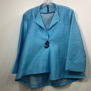 IC By Connie K Asymmetrical blue and silver 3/4 sleeve jacket size XL.